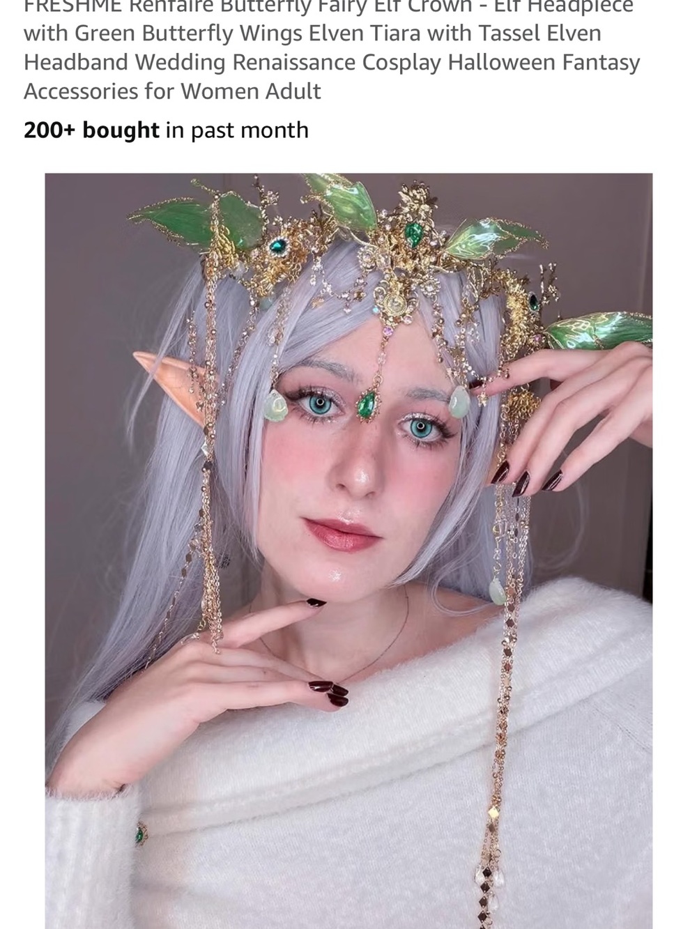 Delicate Green Fairy Leaf Crown Headpiece with Crystal Drops - Picture 2 of 9